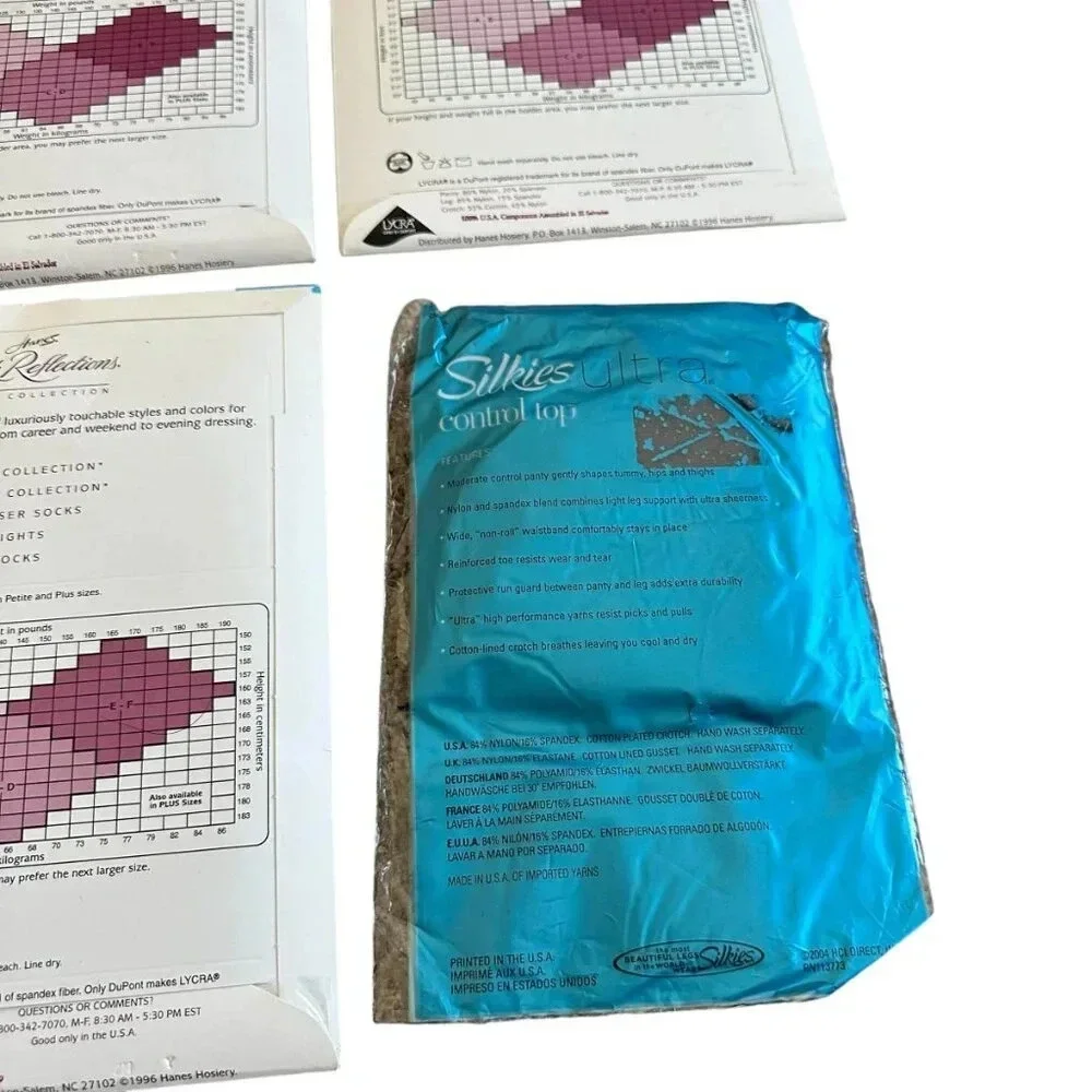 Hanes Silk Reflections Set of Four Sheer Control Top Panty Hose Black EF NEW